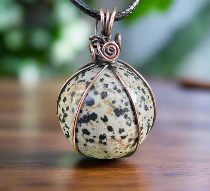 Dalmatian Jasper Wire Wrapped Orb Pendant - Connie’s Crystals
