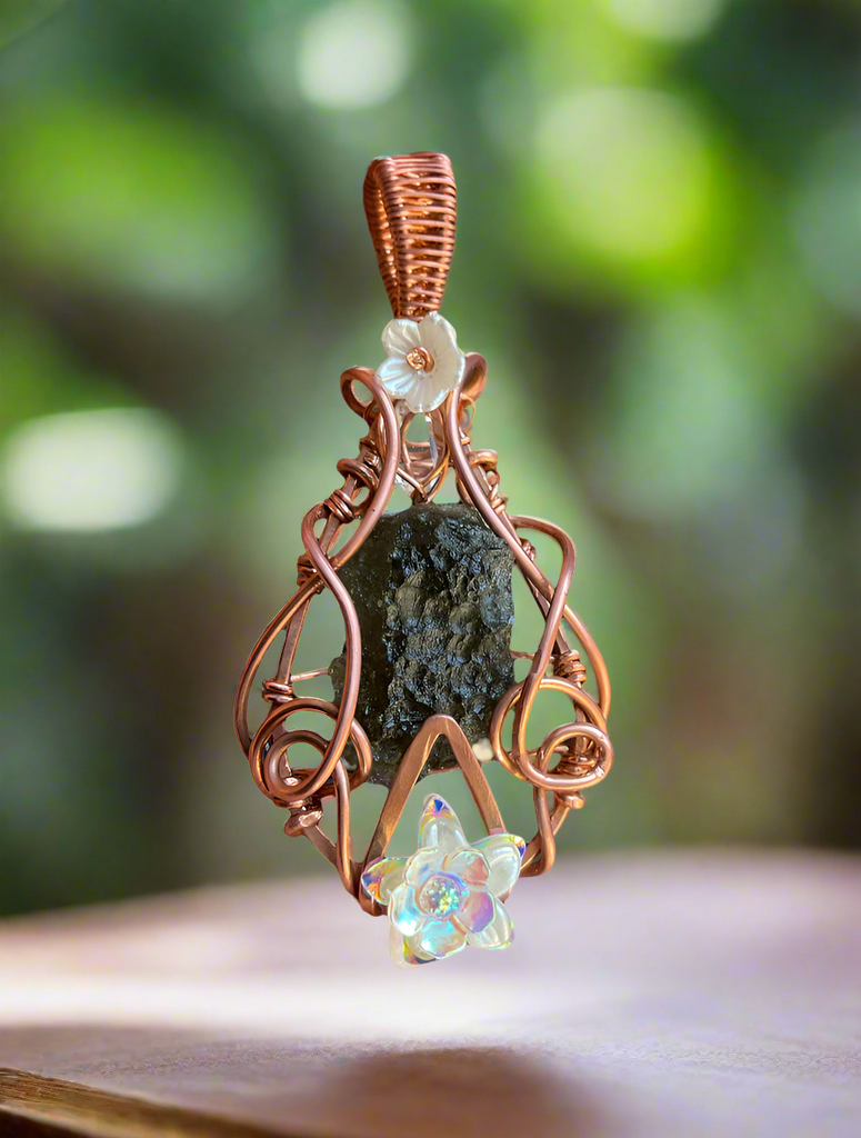 Moldavite Wire Wrapped Pendant
