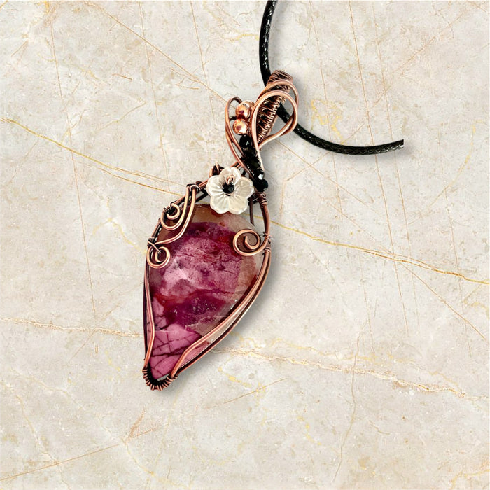 Cobalt Calcite Wire Wrapped Pendant with Black Spinel Bead Accent