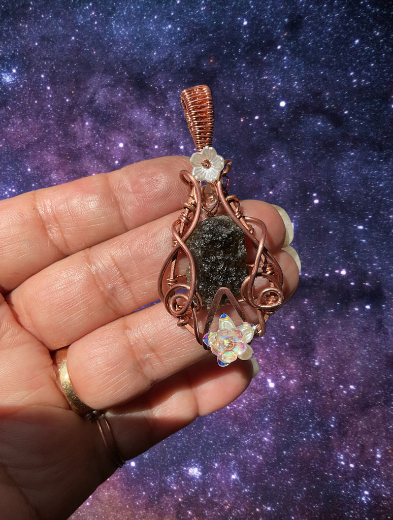 Moldavite Wire Wrapped Pendant