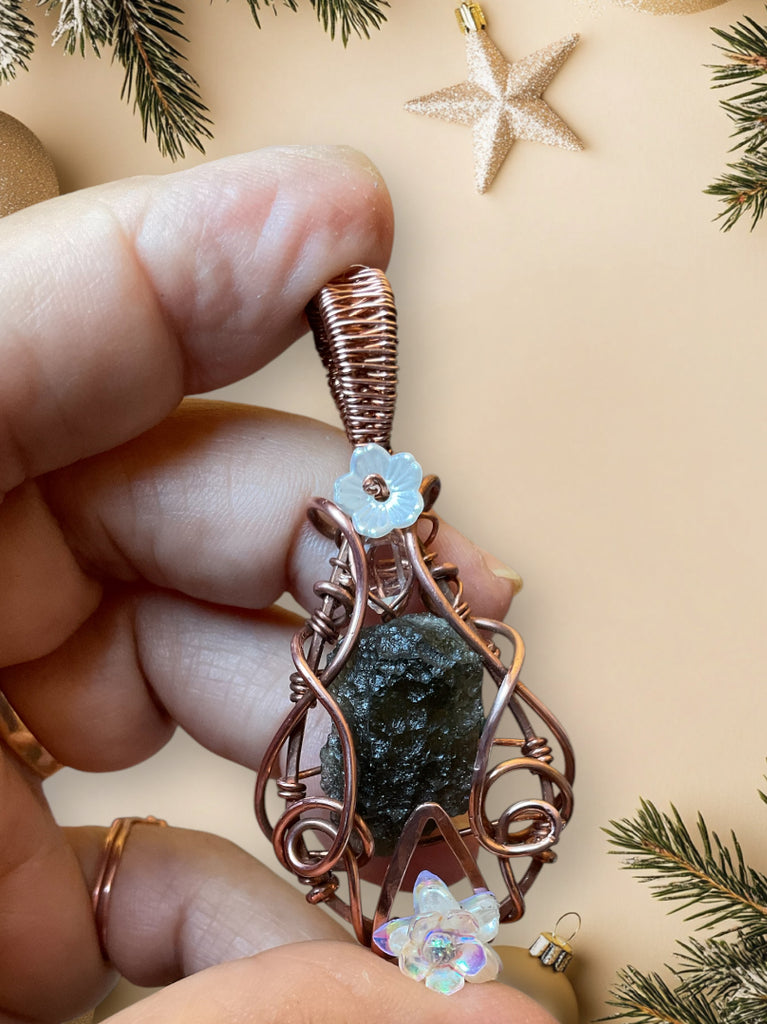 Moldavite Wire Wrapped Pendant