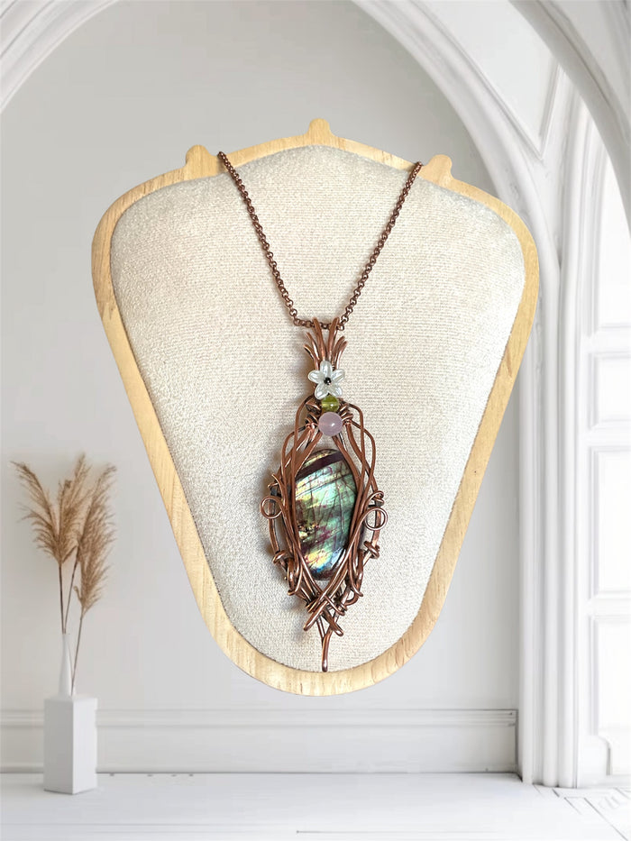 Purple and Green Labradorite Wire Wrapped Pendant
