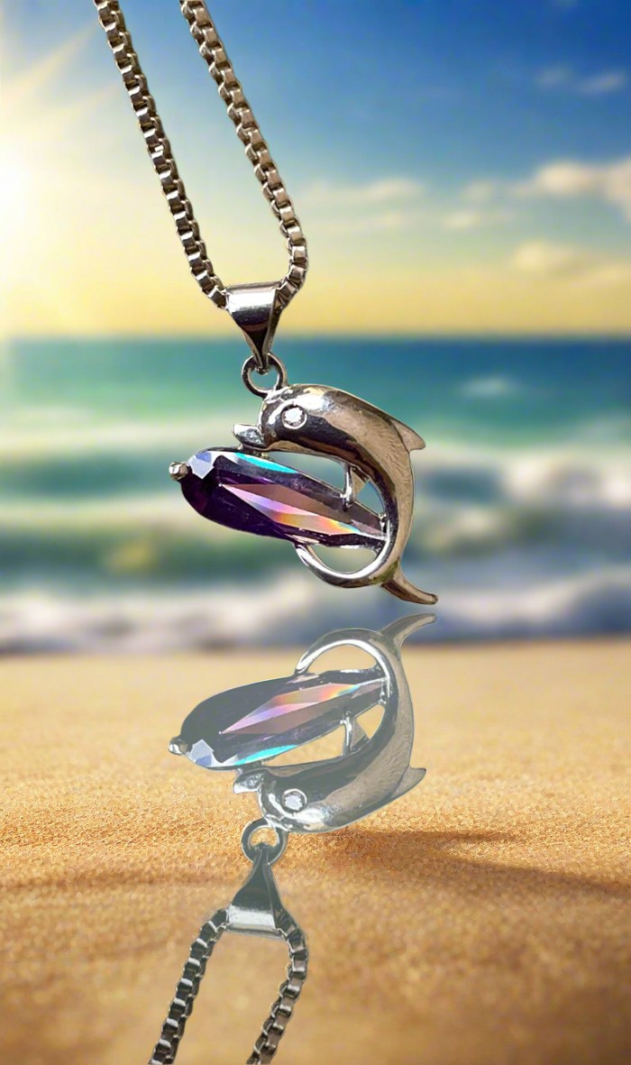 Amethyst Sterling Silver Dolphin Necklace - Connie’s Crystals