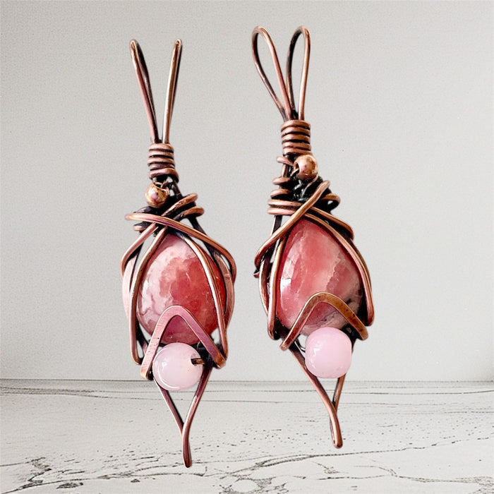 Rhodochrosite & Rose Quartz Wire Wrapped Pendants