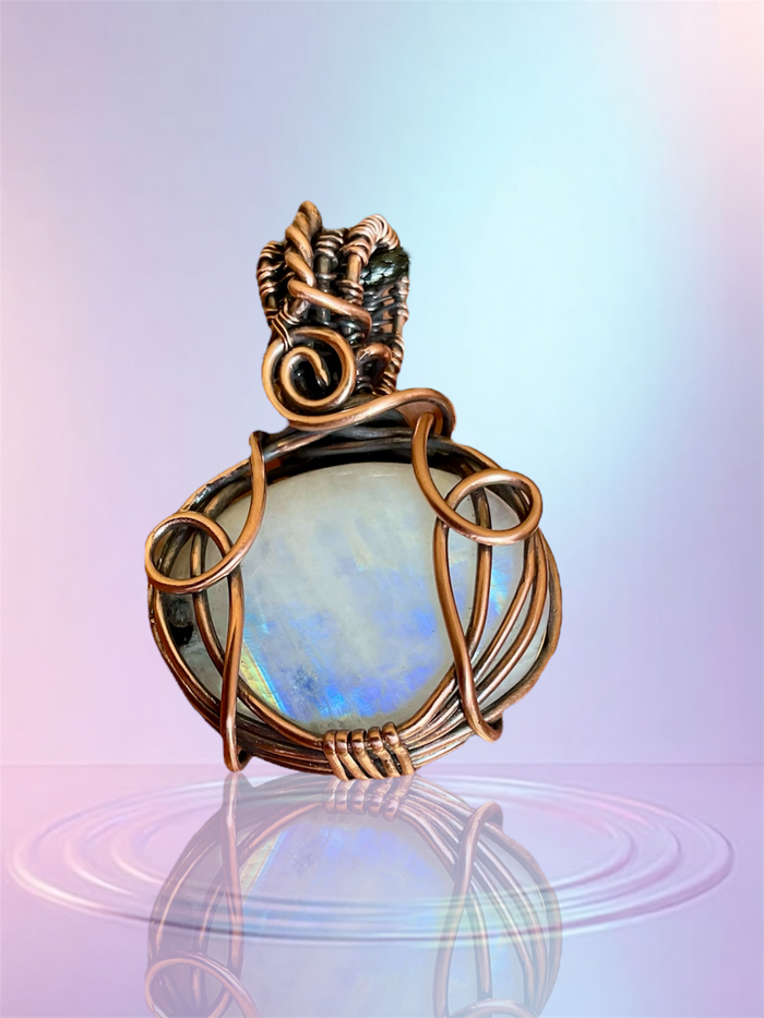 Rainbow Moonstone Wire Wrapped Pendant