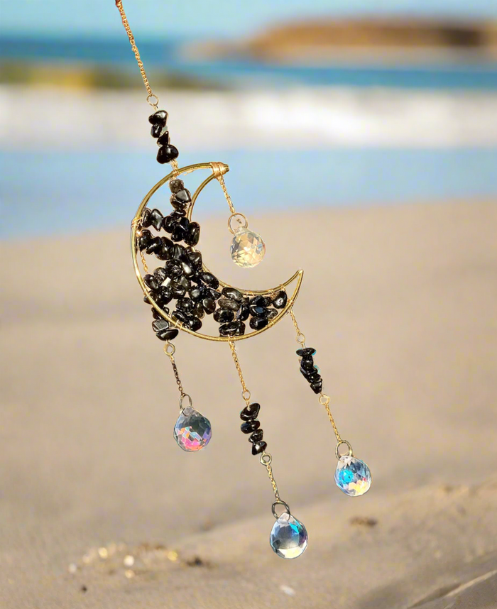 Black Obsidian Moon Sun Catcher - Connie’s Crystals