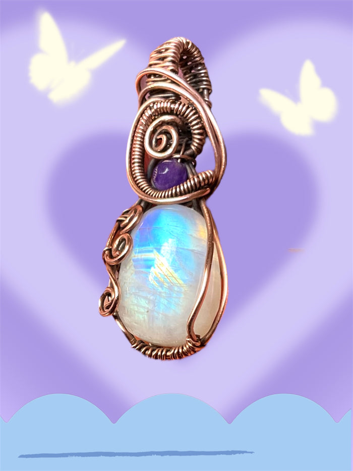 Rainbow Moonstone with Amethyst Accent