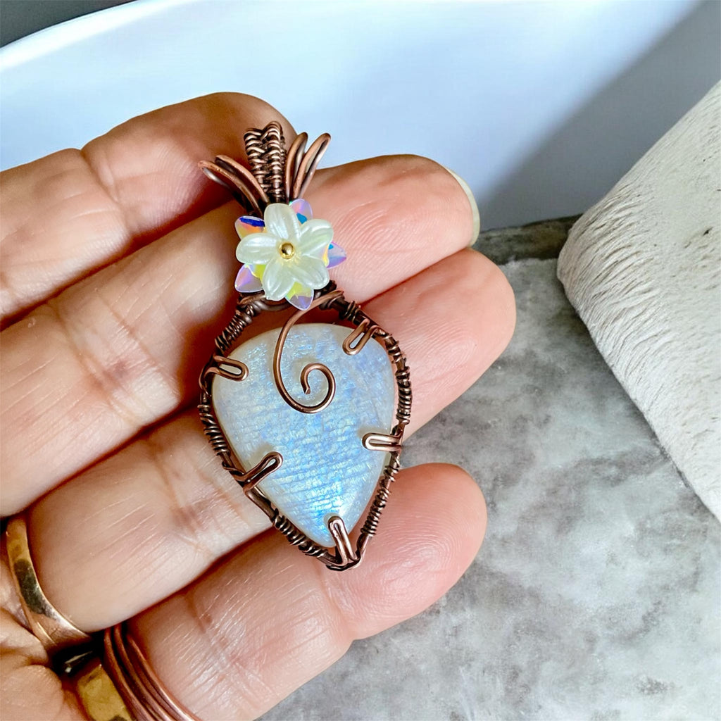 African Moonstone Wire Wrapped Pendant - Connie’s Crystals 