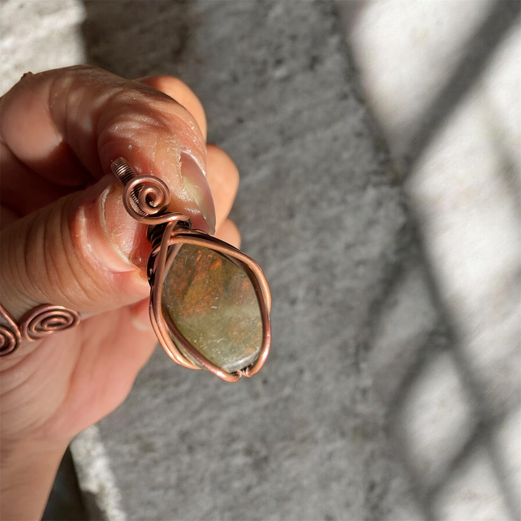 Mini Labradorite Copper Wire Wrapped Pendants