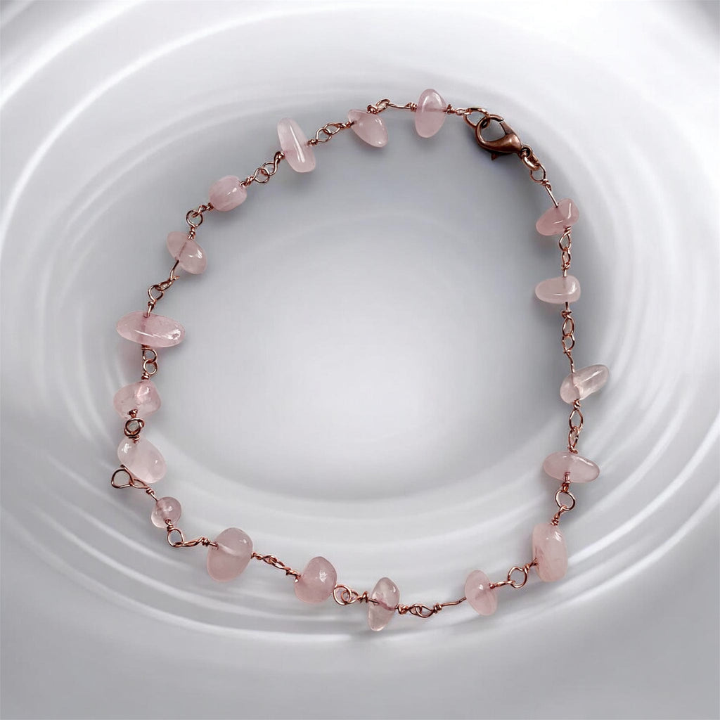 Rose Quartz & Amethyst Copper Wire Wrapped Anklets