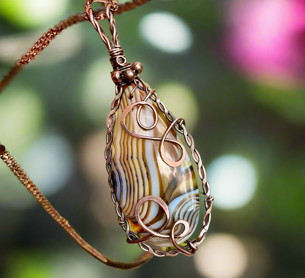 Banded Madagascan Agate Wire Wrapped Pendant - Connie’s Crystals 