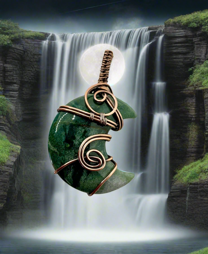 Moss Agate Crescent Moon Pendant