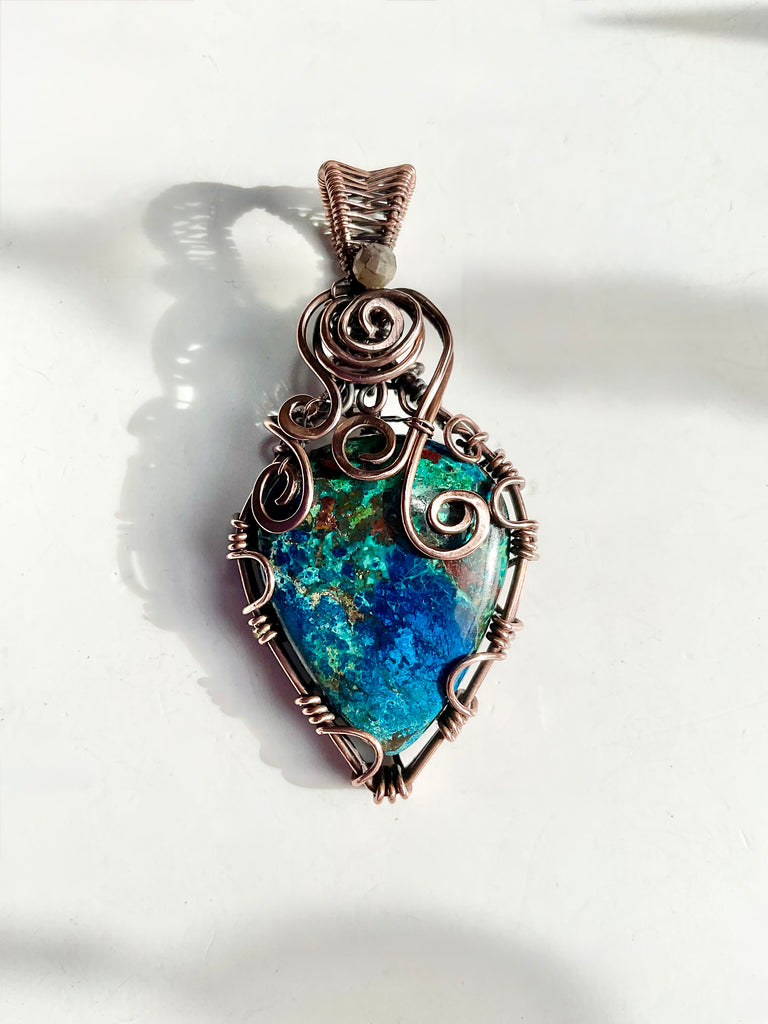 Azurite With Chrysocolla Copper Wire Wrapped Pendant