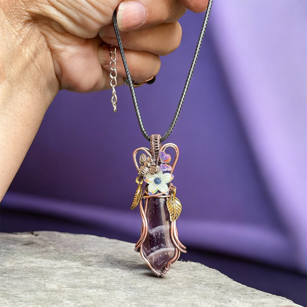 Chevron Amethyst Pendant – Bee, Butterfly & Floral Details - Connie’s Crystals 