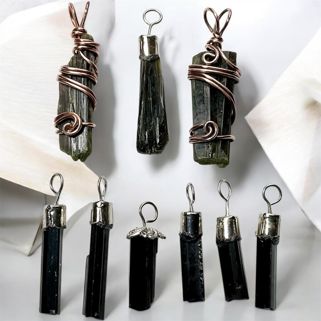 Black Tourmaline & Epidote in Black Tourmaline Pendants