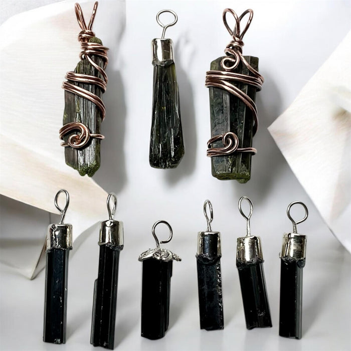 Black Tourmaline & Epidote in Black Tourmaline Pendants