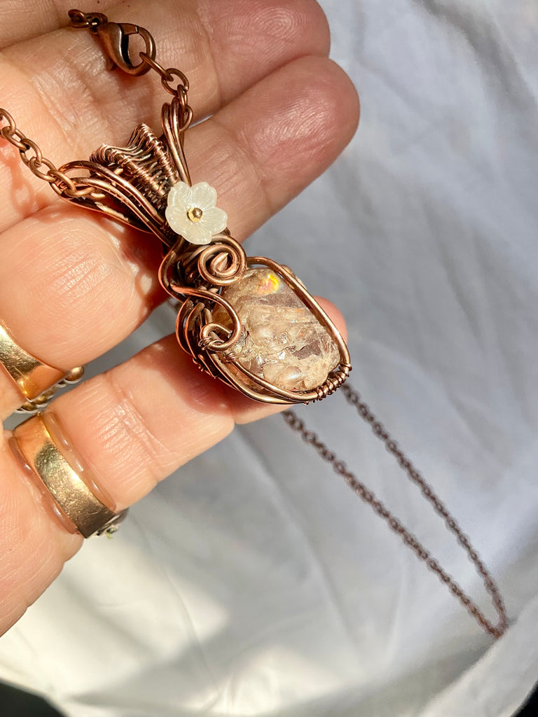 Zircon Copper Wire-Wrapped Pendant