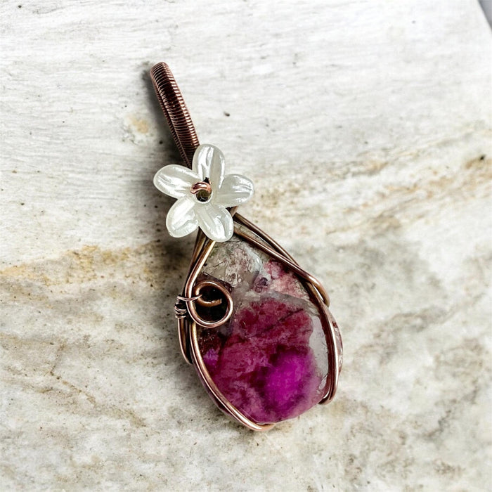 Cobalt Calcite Copper Wire Wrapped Pendant