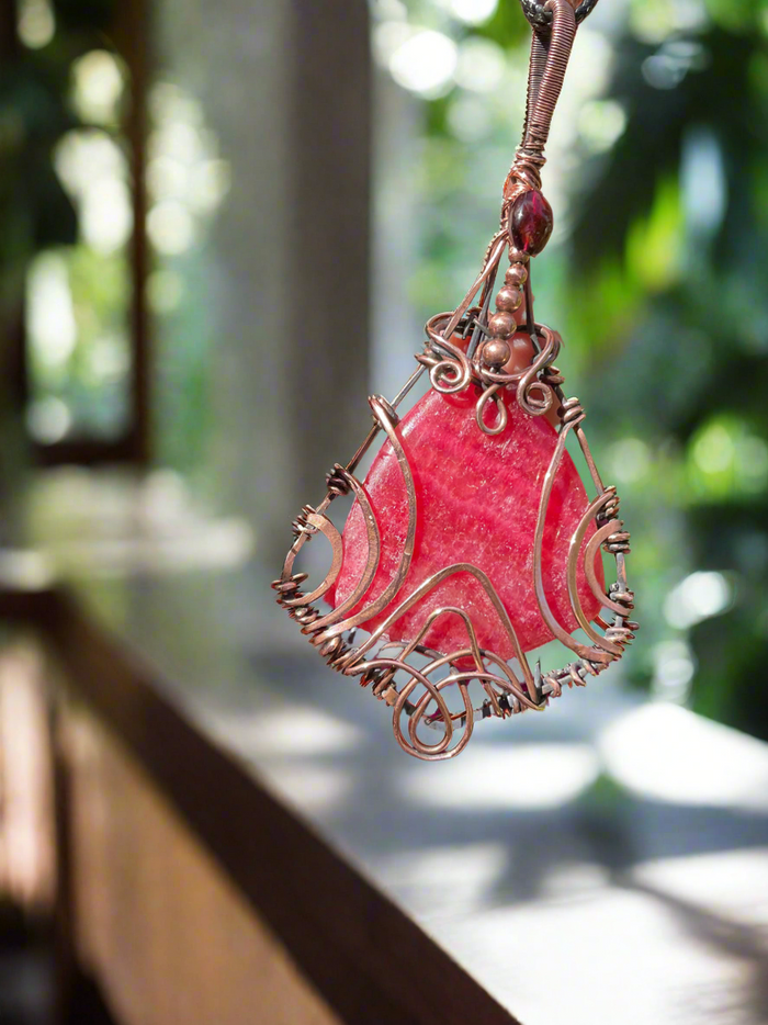Rhodochrosite Wire Wrapped Pendant - Connie’s Crystals 