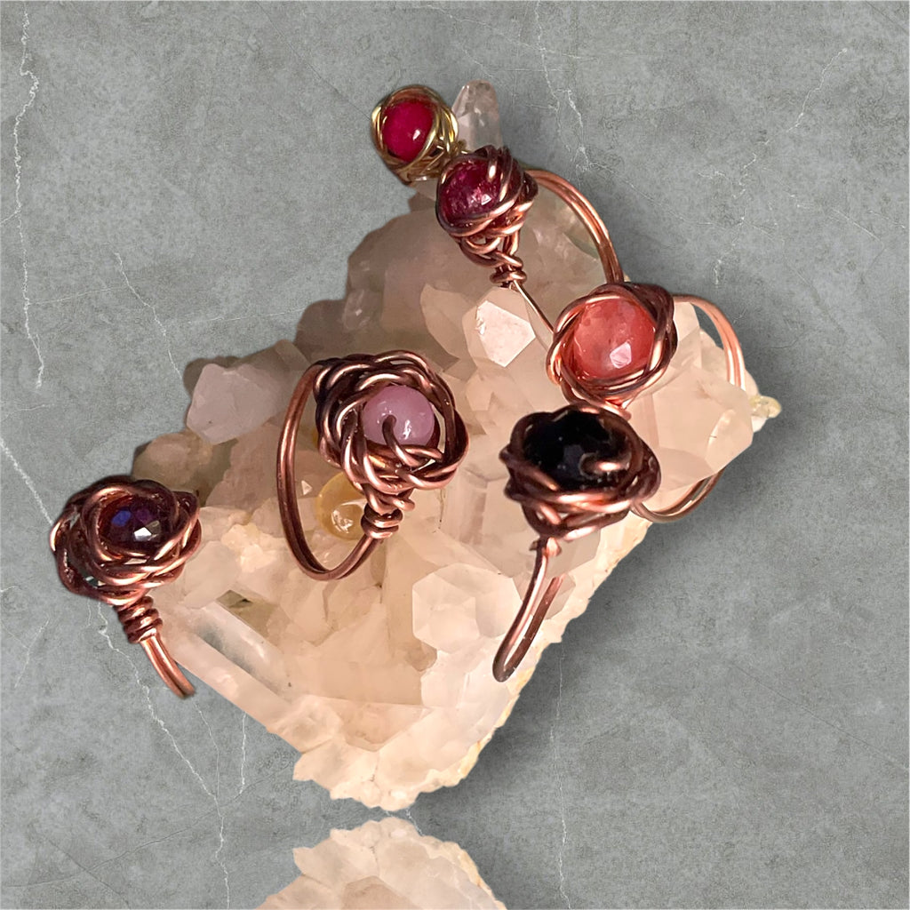 Handcrafted Copper Rose Rings with Gemstone Centres
