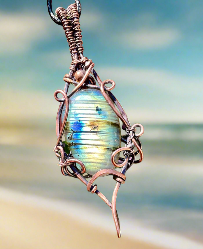 Labradorite Striped Wire Wrapped Pendant