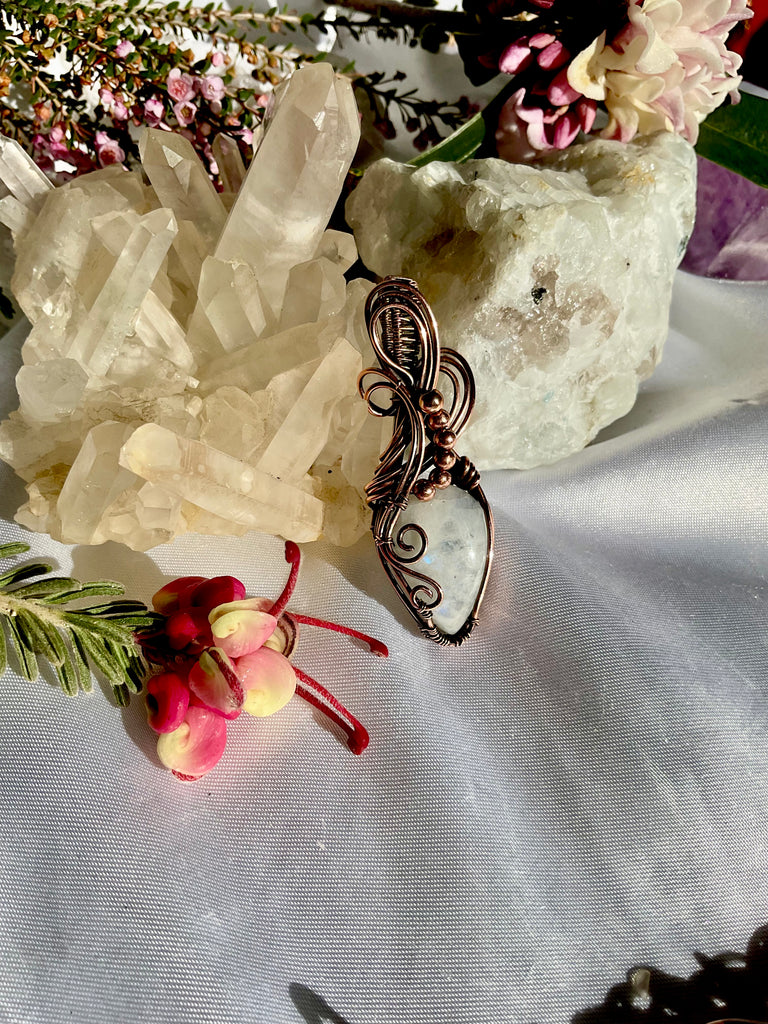 Rainbow Moonstone Wire Wrapped Pendant
