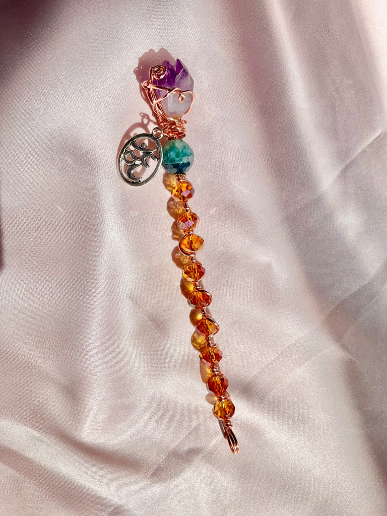 Crystal Wands – Copper Wrapped Crystals with Tibetan Silver Charms