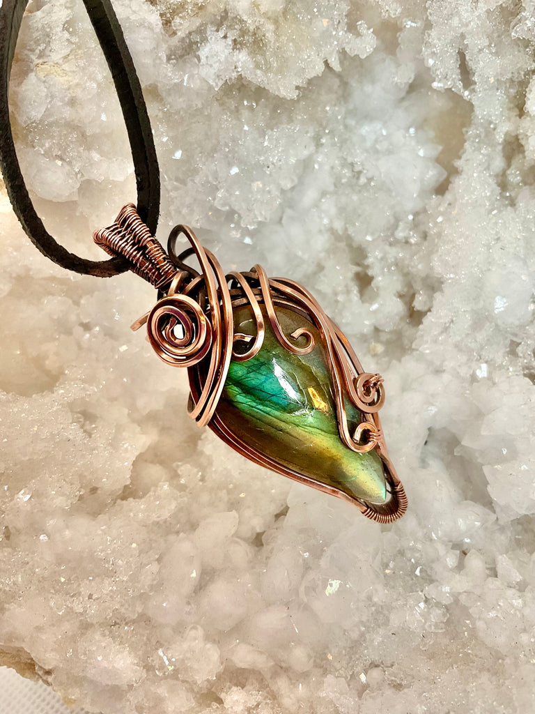 Labradorite Pear Shaped Wire Wrapped Pendant - Connie’s Crystals 