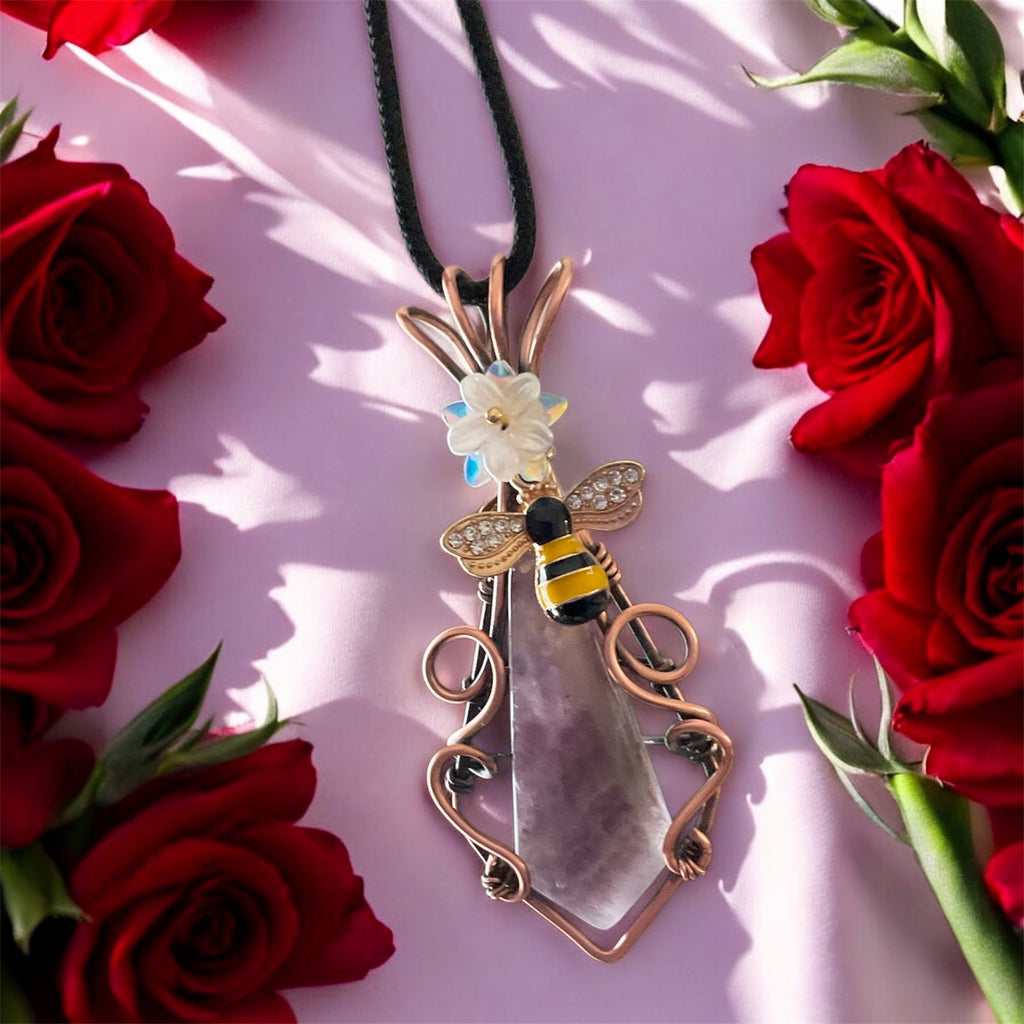Amethyst Pendant with Bee & Floral Accents - Connie’s Crystals 