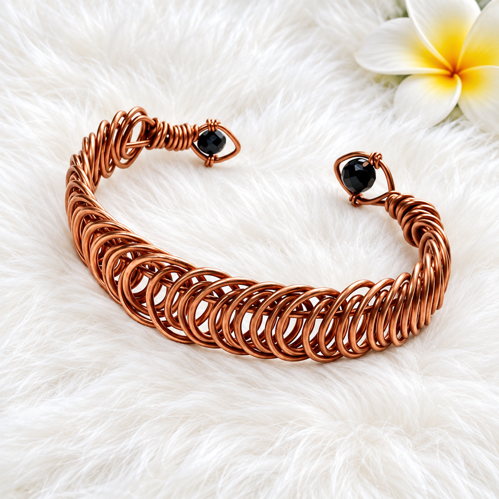 Handmade Copper Cuff Bracelets with Black Crystals - Connie’s Crystals 