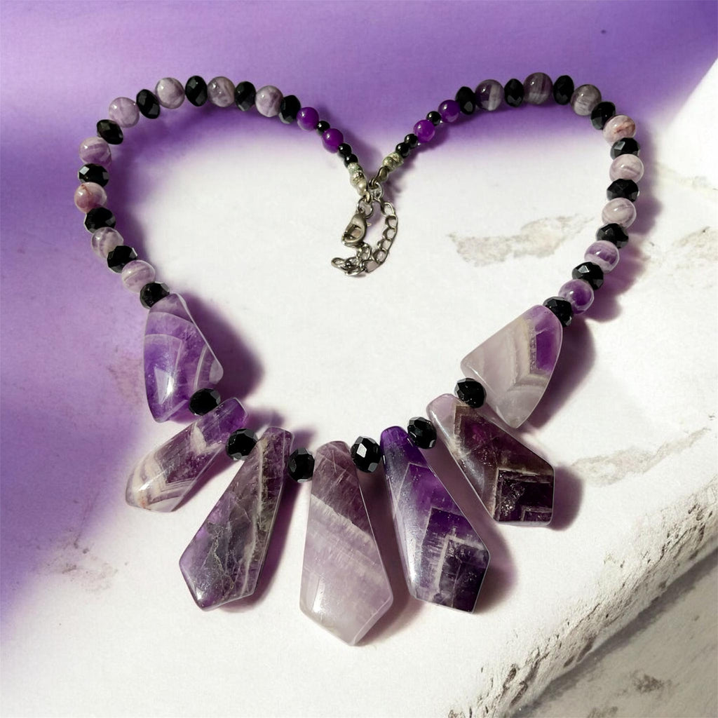 💜 Amethyst & Black Crystal Statement Necklace - Connie’s Crystals 