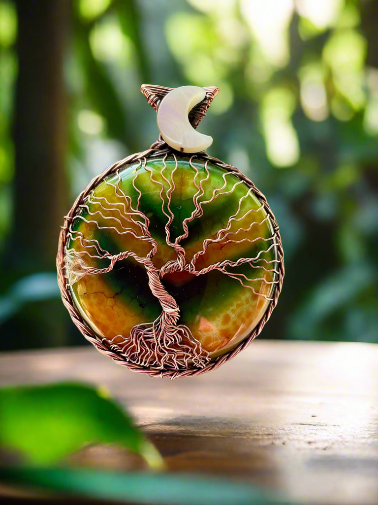Fire Agate Tree of Life Pendant