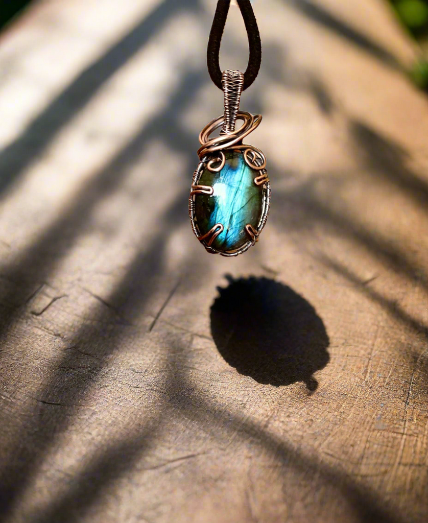 Blue Labradorite Wire Wrapped Pendant