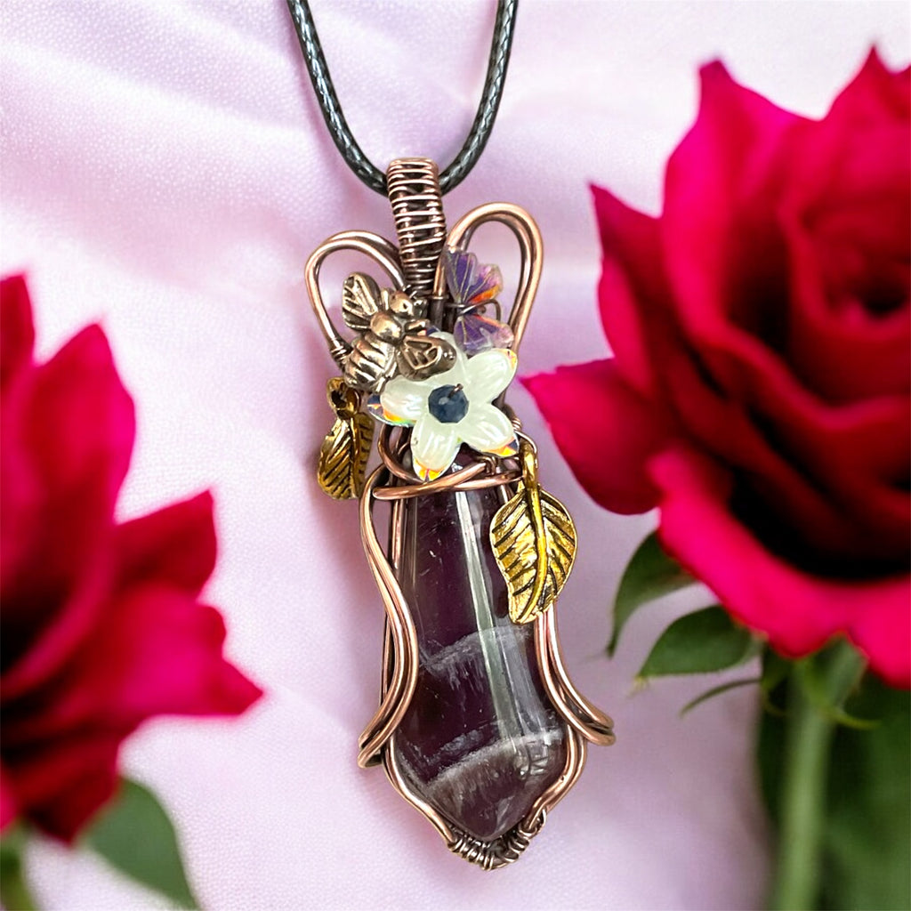 Chevron Amethyst Pendant – Bee, Butterfly & Floral Details - Connie’s Crystals 