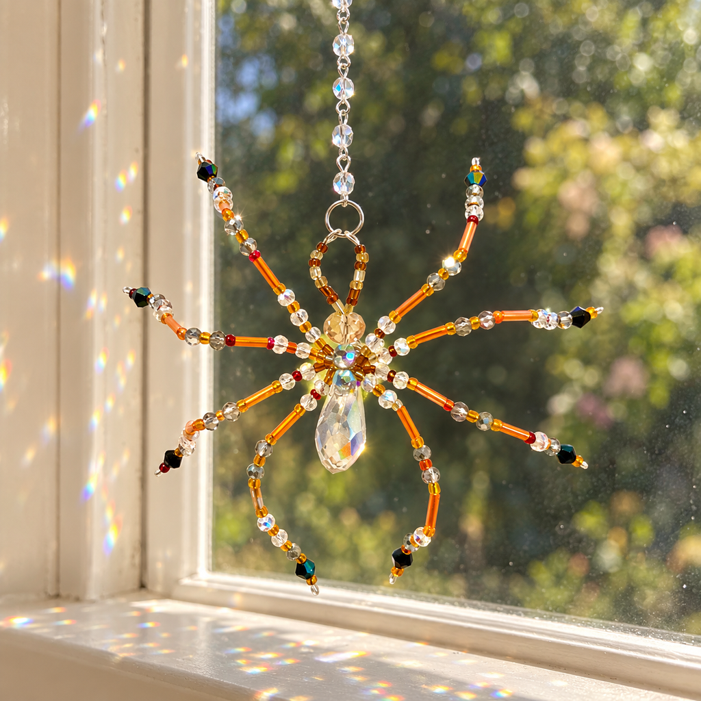 Handmade Crystal Spider Sun Catchers – Blue & Orange