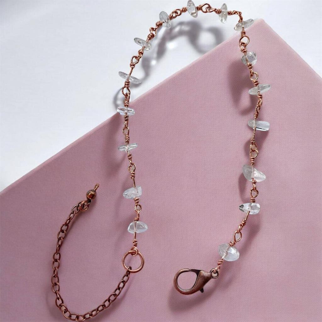 Clear Quartz Chip Copper Wire Wrapped Anklet
