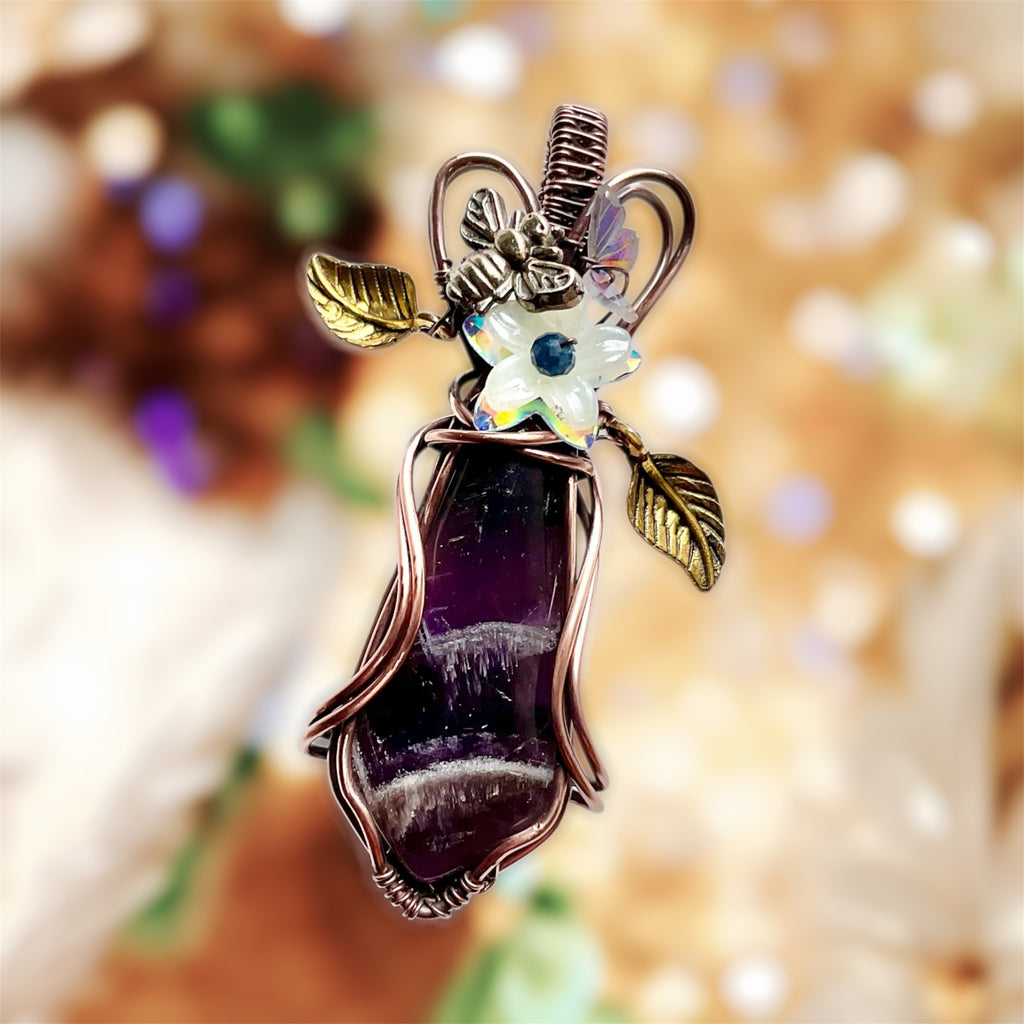 Chevron Amethyst Pendant – Bee, Butterfly & Floral Details - Connie’s Crystals 