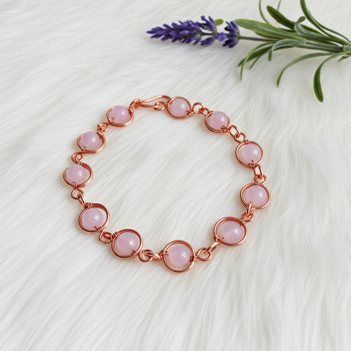 Handcrafted Rose Quartz & Copper Link Bracelet 🌸