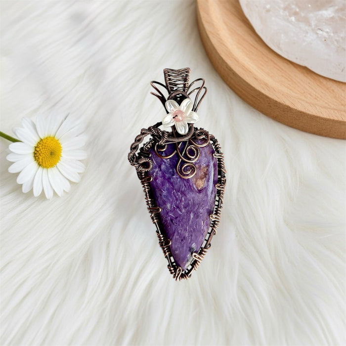 Charoite & Pink Tourmaline Copper Wire-Wrapped Pendant 💜🌸 - Connie’s Crystals 