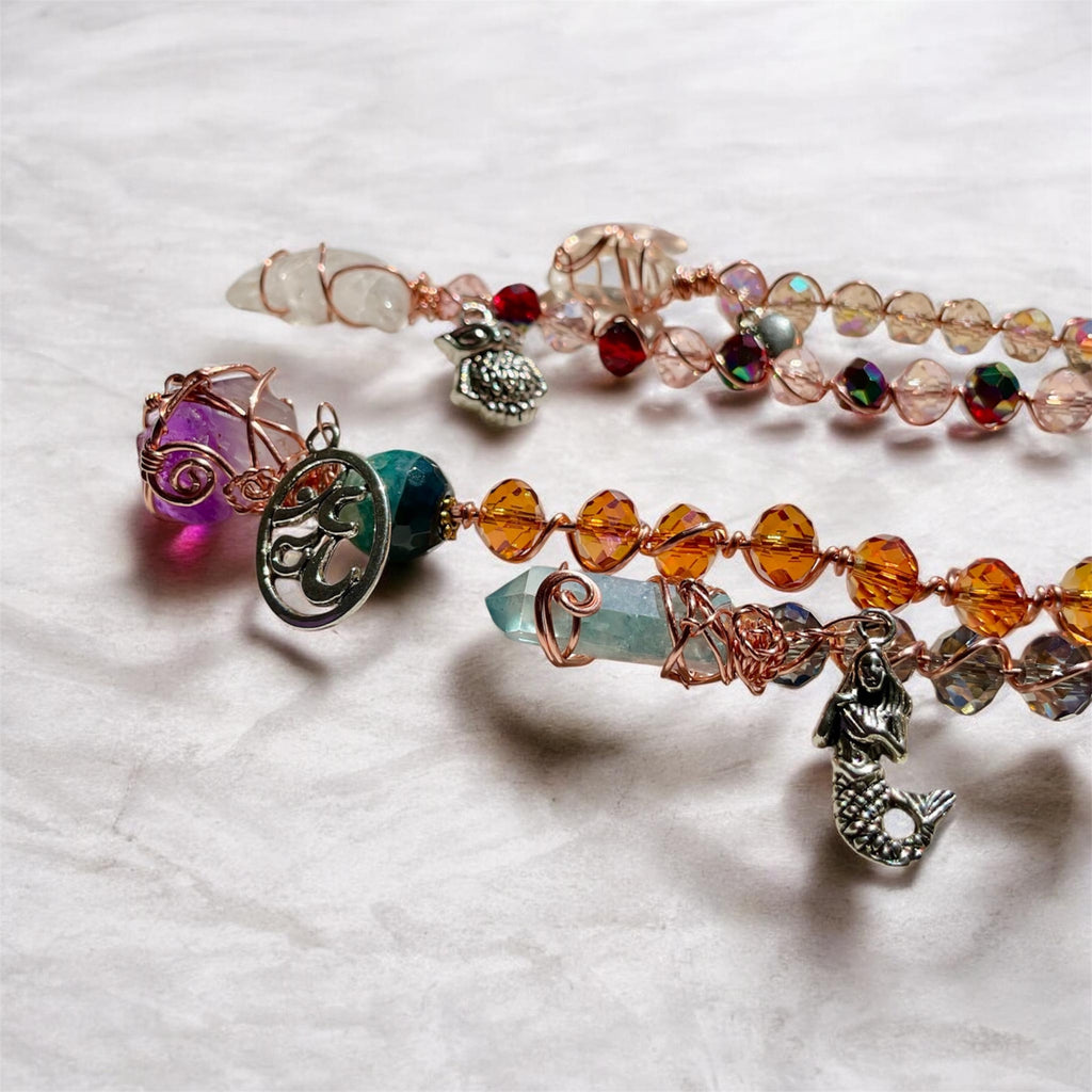 Crystal Wands – Copper Wrapped Crystals with Tibetan Silver Charms