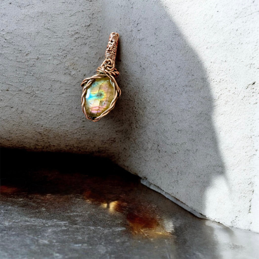 Mini Labradorite Copper Wire Wrapped Pendants