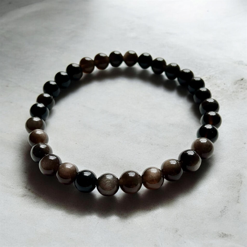 Silver Sheen & Gold Sheen Obsidian Stretch Bracelets - 6mm Beads