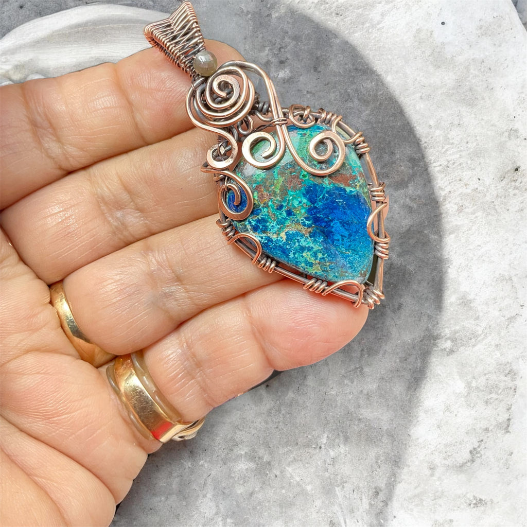 Azurite With Chrysocolla Copper Wire Wrapped Pendant