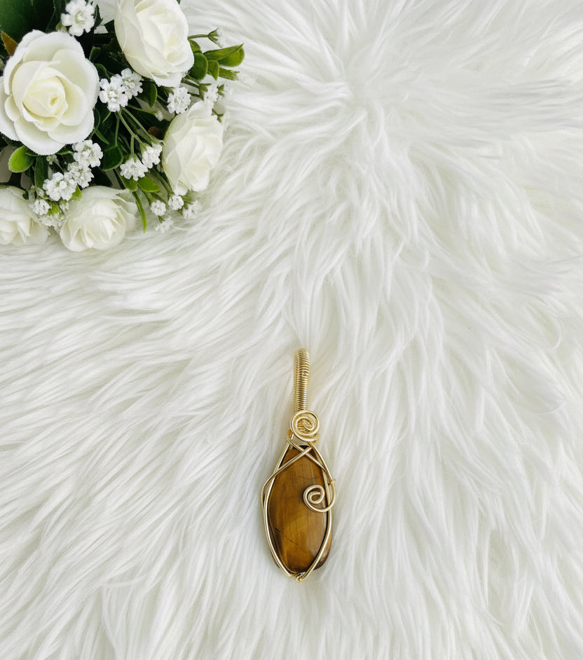 Tiger Eye 14K Gold-Plated Wire Wrapped Pendants