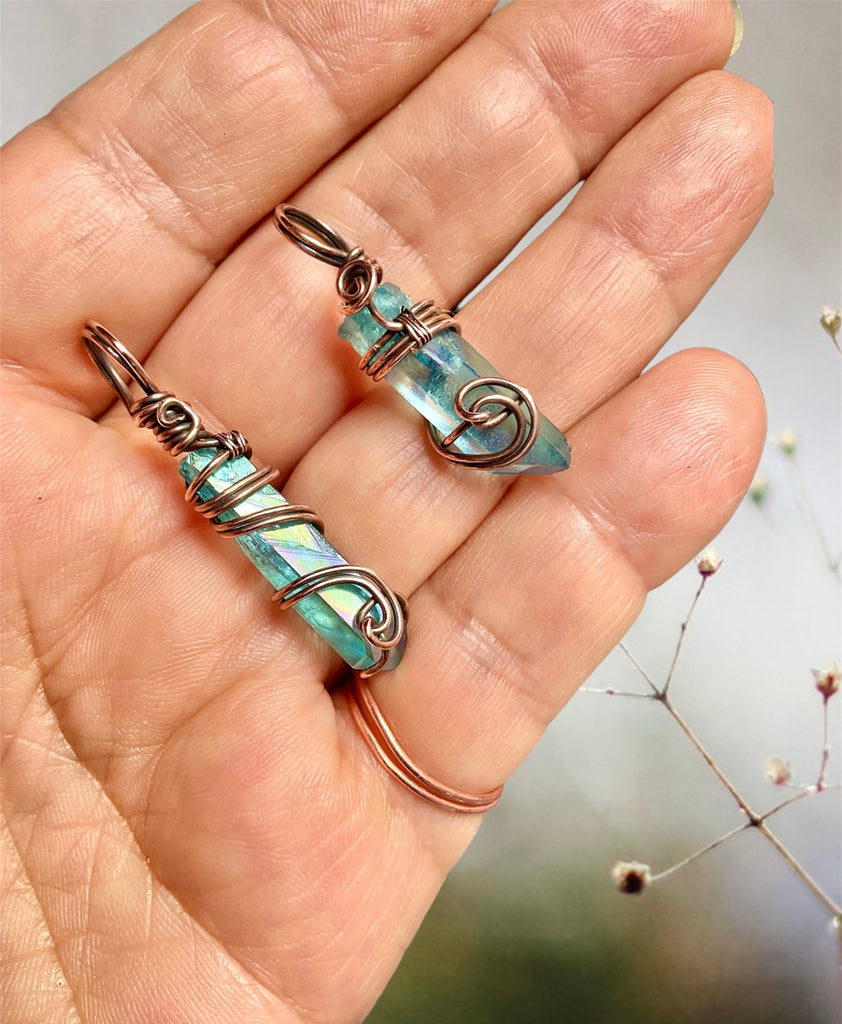 Aqua Aura Quartz Wire Wrapped Point