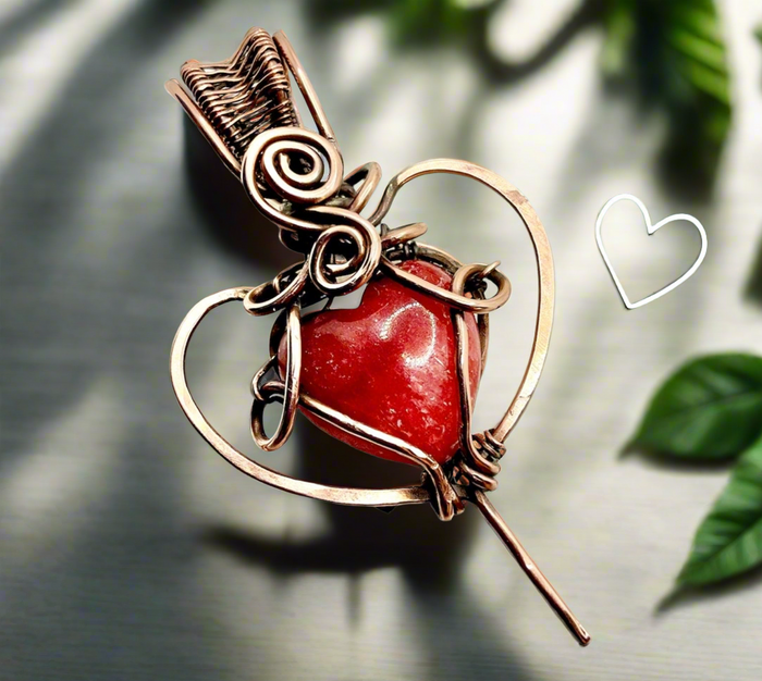 Rhodochrosite Heart Wire Wrapped Pendant