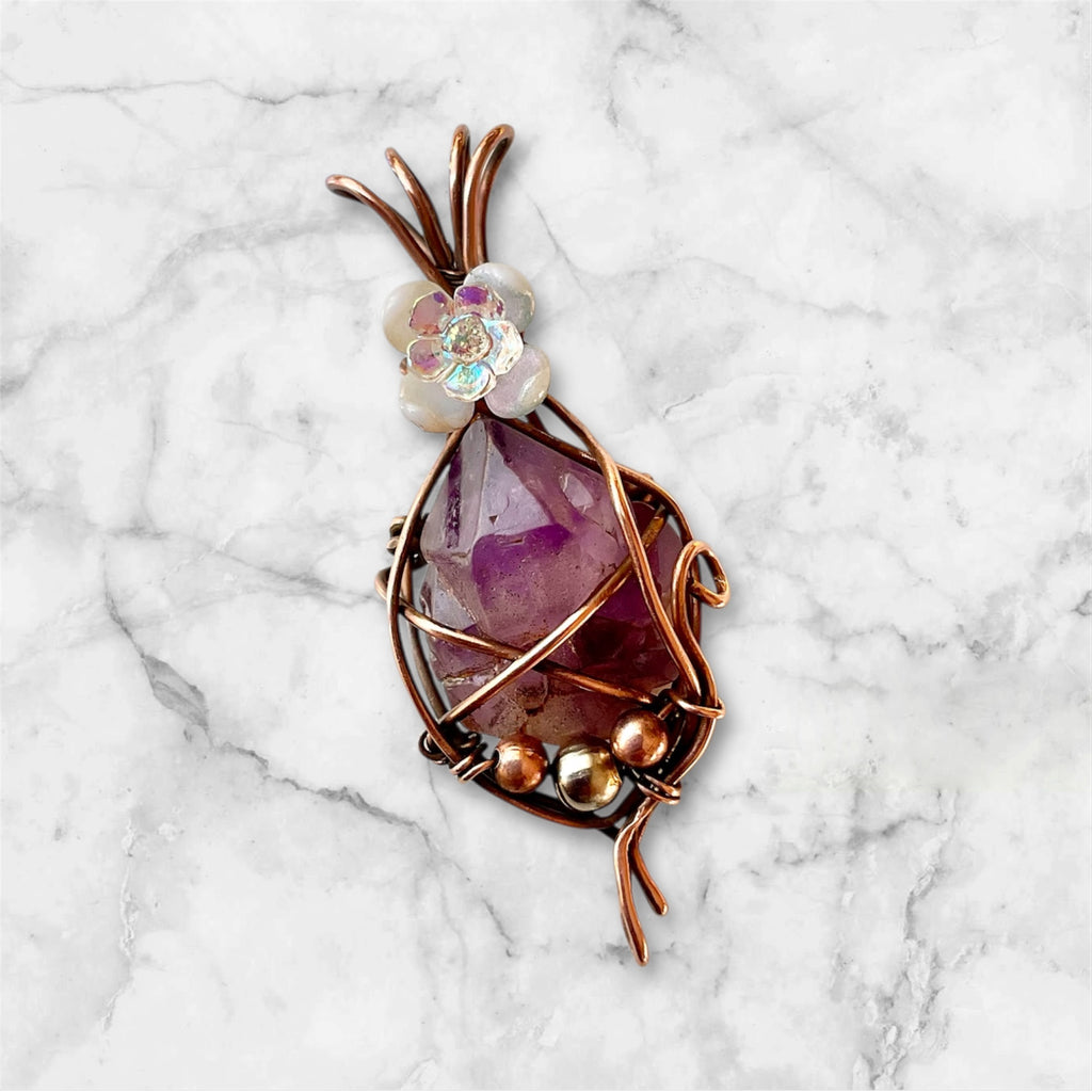 Amethyst Pendant With Flower Accent