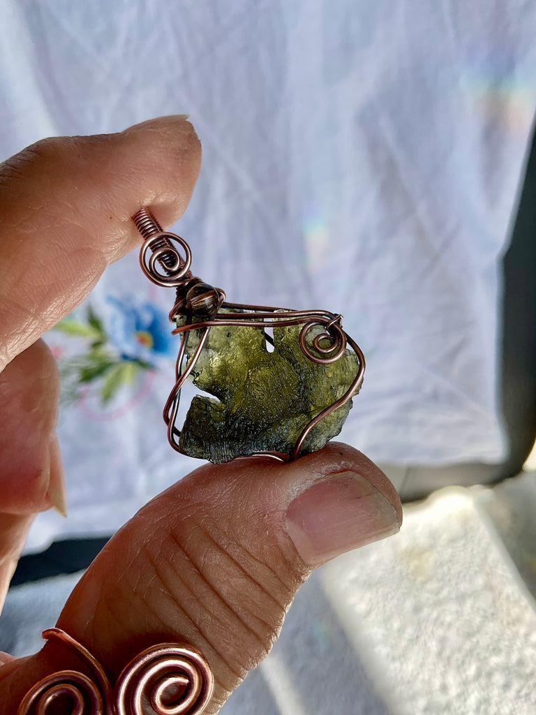 Moldavite Pendants | Handcrafted Copper Wire Wrapped