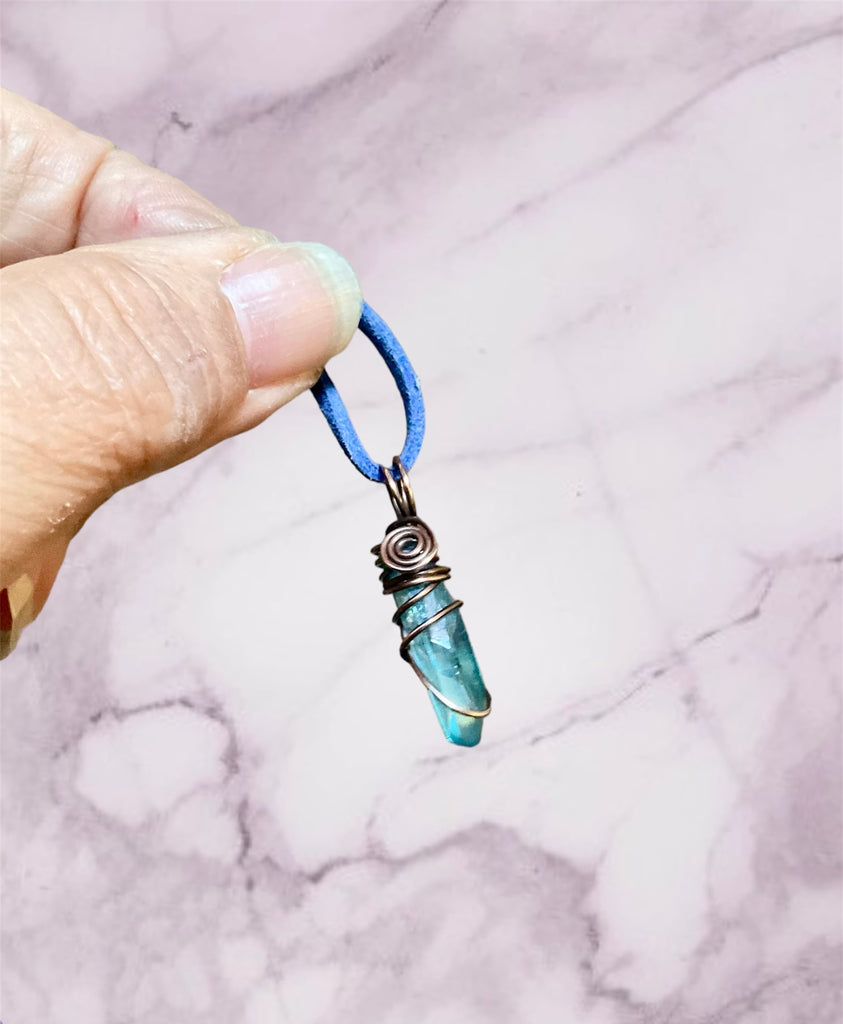 Aqua Aura Quartz Wire Wrapped Point