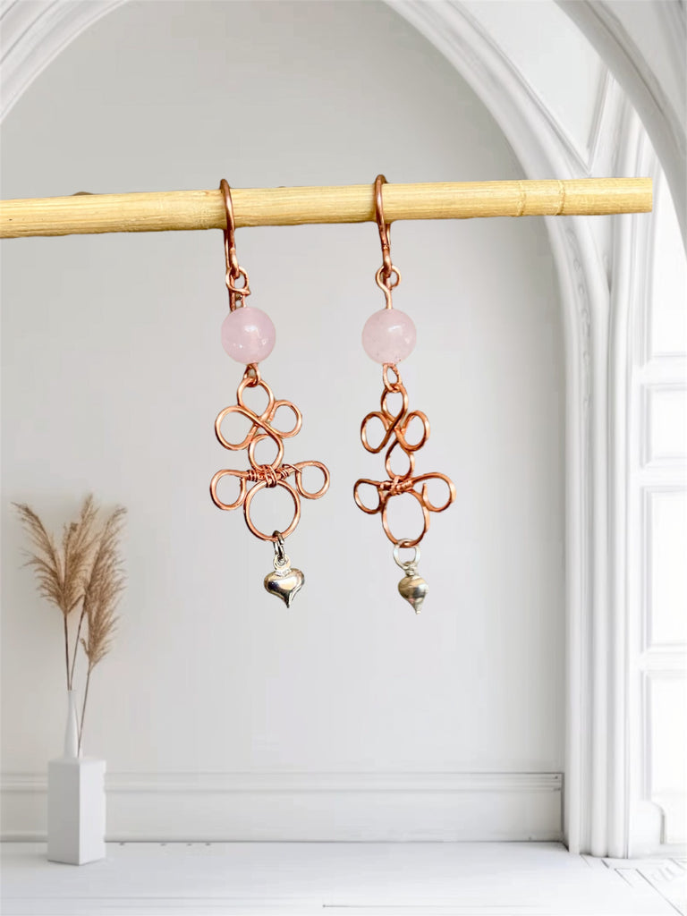 Dangle Earrings-Aquamarine & Rose Quartz